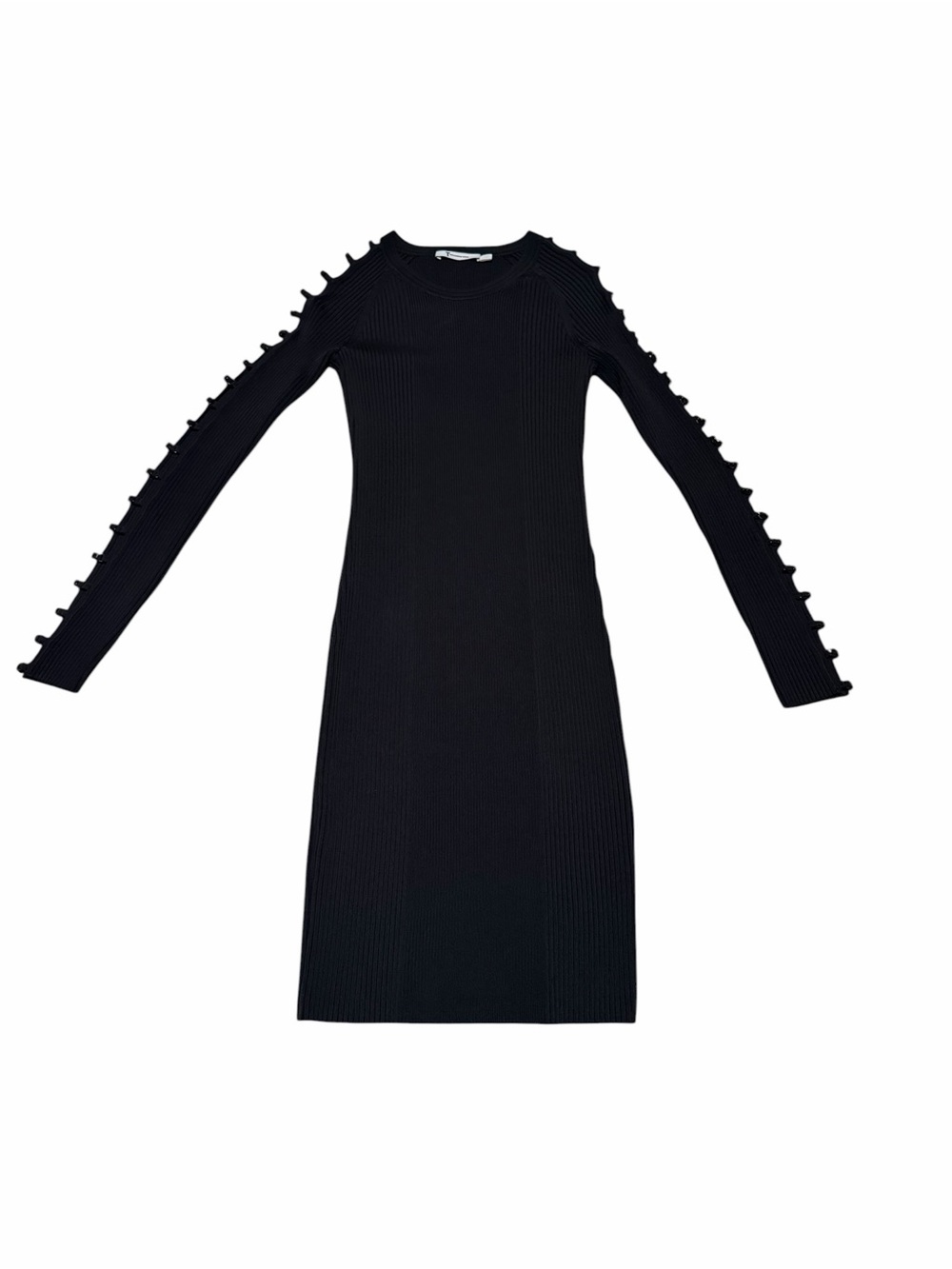 T by Alexander Wang Black Ribbed Long Sleeve Midi Dress with Sleeve Detailing